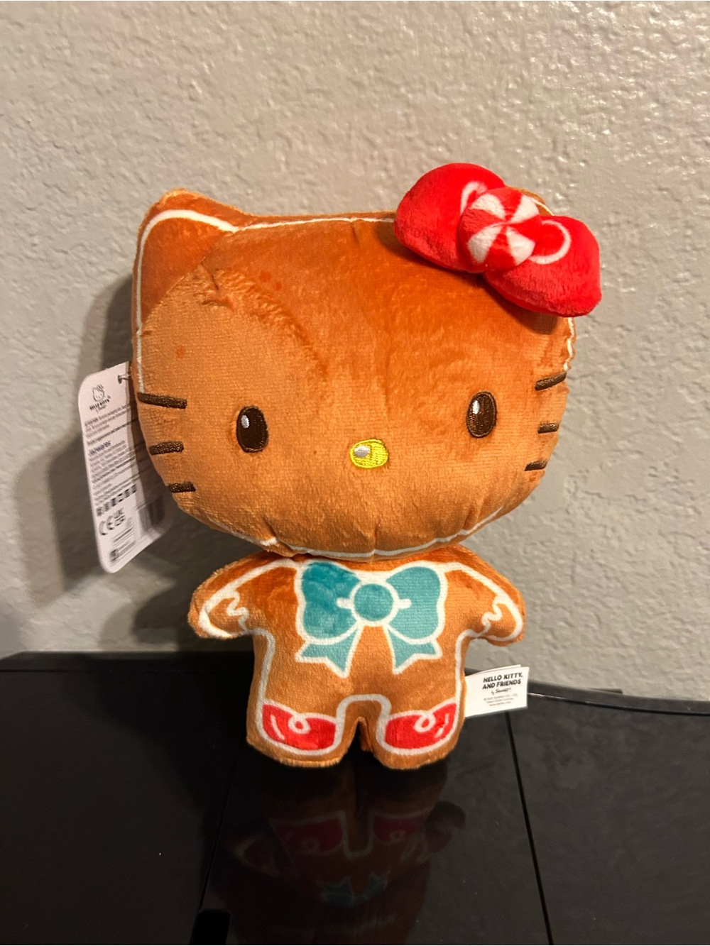 Hello Kitty Gingerbread Plush with Red Bow and Teal Bowprint